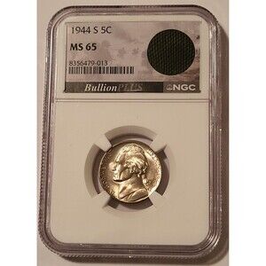 1944 S Jefferson Silver Nickel MS65 NGC WWII Era M6 Bag Fragment